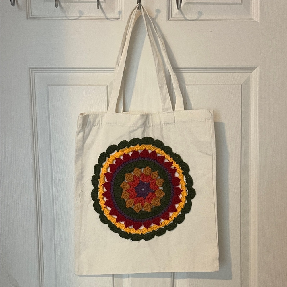 Boho Chic Crochet Accent Tote Bag